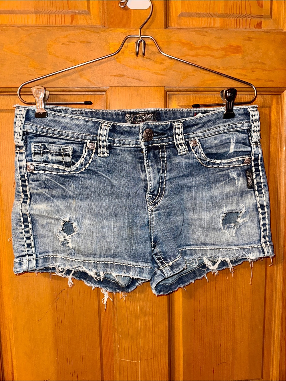 Silver Distressed Denim Women’s Shorts - Blue - 30